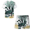 Lato 2021 Nowy 3D Drukowane Chiński Pędzel Mężczyźni Garnitur Wzór T Shirt Krótki Rękaw + Spodenki Casual Streetwear Mężczyźni Odzież G1217