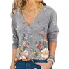 Snake YX Damkläder Höst och vinter Fashion V-Neck Flower Print Långärmad Casual Loose T-Shirt Plus Size 210623