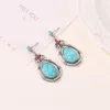 Orecchini pendenti con gocce d'acqua in pietra blu vintage in argento tibetano con turchese naturale per donna