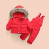 Invierno abajo chaqueta mono bebé niño parka real piel niña ropa niños ropa conjunto niño grueso cálido monos traje de nieve 211203