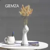 GIEMZA Hands Ceramic White Vase Decor Blender No Plant Flower 1pc Hydroponics Cemetery Stand Unique Vases Office Table 210623