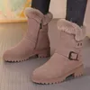 Winter Rabbit Hair Frosted Snow Boots Högkvalitativ Outdoor Comfort Varm glidande bomullsskor Tjock häl med Fleece Middle Tube