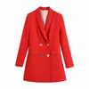 Evfer Summer Office Lady Casual manches longues doubles poches Za rouge Slim Blazer mode boutonnage col en V vêtements d'extérieur 211006