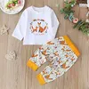 Jesień Dzieci Zestawy Cute Boys Z Długim Rękawem O Neck Print T-Shirt Spodnie Ieisiture Nosić dziewczyny ubrania 3-18m 210629