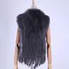 Delle Donne di marca Della Signora Vera Vera Pelliccia di Coniglio Lavorato A Maglia Gilet nappe Raccoon Taglio Collare Gilet Senza Maniche Gilet 211130