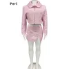 Women's Tracksuits Thick Warm Two Pieces Outfit For Women Pink Matching Set Crop Top+skirts Suit Full Sleeve Tracksuit Turn Down Collar Dres