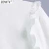 Zevity Femmes High Street Big Perter Pan Col Patchwork Blanc Mini Chemise Robe Femme Chic Agaric Dentelle Volants Robe DS8106 210603