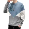 Contrast Sweater Men Korean Style Patchwork Sweaters Mens Pullover Casual Loose O-Neck Warm Male Knitted Streetwear 210524