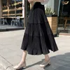 Beiyingni pläterad kjol Kvinnor Vintage Casual Chiffon Shift Long High Waist Kjolar Patchwork Midi Saia Black White Faldas 210621