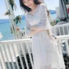 French Retro Lace Flared Sleeves Beach Sun Dresses For Women Summer V-neck Bohemian Sweet Dress Female Party Fairy Vestidos 210515