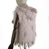 Harppihop Fashion Rabbit Fur Vest Raccoon Trimming Stickad med Hood Waistcoat Gilet 211220