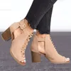 2021 Vrouwen Vierkante Hak Sandalen Peep Teen Holle Outdwikke Gladiator Sandalen met Strap Zwarte Lente Zomer Schoenen HVT791 K78