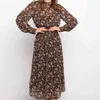 Imprimé floral Boho hiver longue robe femmes manches basique a-ligne en mousseline de soie dames Vestidos 210427
