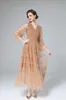 Women's Runway Dress Sexy V Neck Long Sleeves Tiered Ruffles Elegant Layered Party Prom