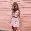 Outono mulheres ternos casaco outwear cintura alta traje blazer set saia elegante tops terno escritório senhoras rosa dois peça terno 210422