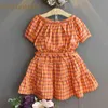 LOVE DD&MM Girls Sets Children's Clothing Cartoon Button Plaid Short-Sleeved T-Shirts + Plaid Skirt Suits For Girl 210715