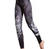 Leggings fitness ad alta elasticità Donna Lotus Print Slim Push Up Vita traspirante Allenamento in palestra Nero 210604