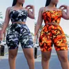 Camouflage Print Casual Two Piece Set Crop Top And Pants Summer Short Tracksuit Women Sexy Bodycon Romper X0428