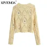Women Fashion Floral Embroidery Cropped Knitted Cardigan Sweater Long Sleeve Female Outerwear Chic Tops 210420