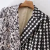 Damespakken Blazers Vrouw Vintage Zwart Plaid Patchwork Blazer 2021 Herfst Vrouwelijke Asymmetrische Print Dames High Street Rechte uitloper