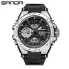 Sanda 6008ブランド男性のミリタリースポーツ腕時計デジタルクォーツデュアルディスプレイウォッチ防水メンズ電子時計Relogio Masculino G1022
