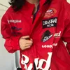 giacca invernale da donna Cappotto rosso Cerniera stampata Giacche da corsa a maniche lunghe Giacca bomber in poliestere stile sportivo vintage da donna 211014