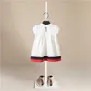 Sommer Mädchen Baumwolle Kostüm Casual Kurzarm Kleider Niedlichen Kaninchen Gestreiften Revers Baby Mädchen für 1-5 Jahre Kinder Kleidung Q0716