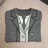 [EWQ] primavera nuevo estilo preppy de manga larga con cuello redondo de alta calidad suéter de punto abstracto falso de dos piezas suéter de mujer QL364 210423