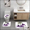 Rideaux de douche Accessoires de salle de bain Bain Maison Jardin Rideau de lotus violet Tapis de sol antidérapant Tapis de quatre pièces Ensemble créatif imperméable à l'eau Drop D