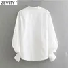 Women Fashion Stand Collar Lantern Sleeve White Blouse Office Ladies Casual Shirts Chic Chemise Blusas Tops LS7391 210416