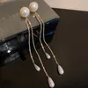 Baumelnde Kronleuchter-Ohrringe mit geometrischen Perlen für Damen, übergroße lange Quasten-Kristall-Strass-Ohrringe, Statement-Schmuckzubehör