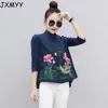 Printemps été broderie imprimer Blouses femmes décontracté trois quarts manches mode Blouse petit haut pour les femmes JXMYY 210412