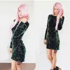 Vestido Lentejuuelas Grön Sequin Dress Kvinnor Sexig Klubb Klänning Slim Fit Backless Bodycon Party Nightclub Mini Vintage 210514