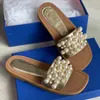 Kadınlar Goldie Slayt Terlik Tasarımcı İnci Sandalları Vintage Kare Toe Deri Düz Slaytlar Marka Zarif Sandal Bej Siyah 5 Renk Kutu 314 ile En Kalite