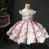 Rosa Pequenas Pérolas Flor Meninas Vestidos Ruffles Princesa Crianças Primeira Comunhão Vestido Do Assoalho Do Chão Criança Batening Dress