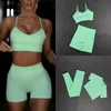 2 sztuki dziewiarskie Seamlyoga garnitur Kobieta Koszule treningowe Wysokiej talii Tight Legginsy Biustonosz Siłownia Odzież Krótki Crop Top Fitnset X0629