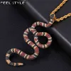 Hip Hop Bling Cubic Zirconia Coral Snake Iced Out In White Gold Color Necklaces & Pendants For Men Jewelry With Solid Back X0707