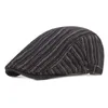 Mode Denim Striped Peaked Cap Konstnärlig Ungdom Förskott Keps British Retro Beret Män Kvinnor Flat Newsboy Driving Hat Travel Sunhat