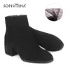 SOPHITINA Bequeme Stiefel mit quadratischem Absatz, warmes Modedesign, Blumenmuster, runde Zehen, Wildleder, handgefertigte Schuhe, Damenstiefel PC209 210513