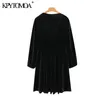 Vrouwen chique mode geplooide fluwelen mini jurk vintage lange mouw elastische taille vrouwelijke jurken vestidos mujer 210416