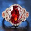 Anillos para mujer Cristal Moda patrón de amor hueco anillo rojo rosa oro flor compromiso diamante Lady Cluster estilos Banda