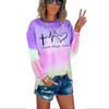 Femmes Tie Dye O-Neck Top À Manches Longues T-shirt De Mode Lâche Gradient Multicolore Arc-En-Ciel Maison Vêtements Décontractés Foi Espoir Amour X0628