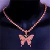 Nasigning Big Butterfly Wisiorek Naszyjnik Hip Hop Landed Out Rhinestone Chain Dla Kobiet Bling Tenis Chain Crystal Animal Choker Jewelry 1298 Q2