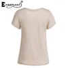 Everkaki Boho Çingene Kız Baskı T-Shirt Tops Retro Pamuk Kayısı O Boyun Bohemian En T-Shirt Kadın Bahar Yaz Yeni 210401
