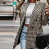 Women's Suits & Blazers Women Plaid Double Breasted Long Sleeve Loose Blazer Notched Elegant Office Ladies Tops Casual Streetwear Autumn Fas