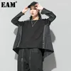 [Eam] Loose Fit Black Back Long Oversized Sweatshirt Round Neck Långärmad Kvinnor Stor Storlek Mode Vår Höst 1d687 21512