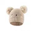 Outono inverno quente bebê recém-nascido bonito chapéu de malha cor sólida bola dupla bola acrílico bordado crochê chapéus outdoor kids beanie crânio tampão