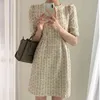 Fashion Summer Luxury Design Donna Chic manica corta Vestido Da Festa Tweed Plaid Mini Runway Dress 210520