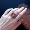 DreamCarnival 1989 Stunning CZ Ring for Women Engagement Party Vintage Flower Eye Catching Fuchsia Zircon Jewelry WA11688FU 210610