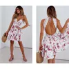 Isarose Summer Bohemian Dress 7 Kolory Lace-Up Backless Hollow Waist V Neck One-Piepe Vacation Party Lady Bandage Beach Suknie 210422